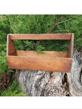 Vtg Primitive Wood Carpenter Tool Box/Rustic Cottage Garden Plant Flower Display